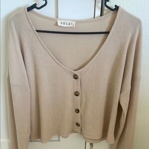 Women's Ribbed Button-Down Top - Tan